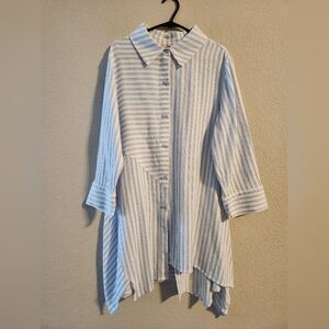 Soft Surroundings Standout Striped Tunic button down shirt Asymmetric Hem XS